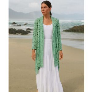 Boutique Seafoam Green Waterfall Jacket Womens M Cotton Intentional Holes Artsy